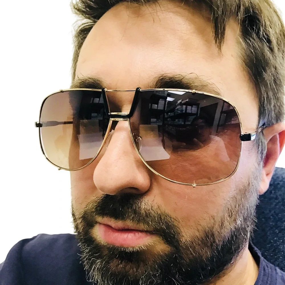 Sunglasses‎ Gold Frame Brown Lens Fashion Pilot Sun Glasses Men UV400 Protection